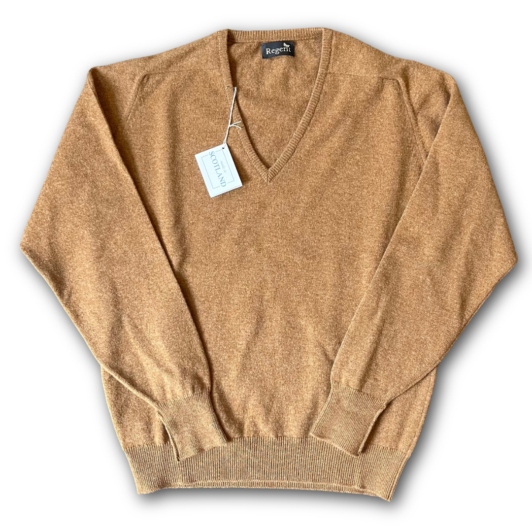 The Classic Regent 100% Geelong wool Jumpers V-neck in Savannah Beige - available on Regent webstore or in store Salisbury UK