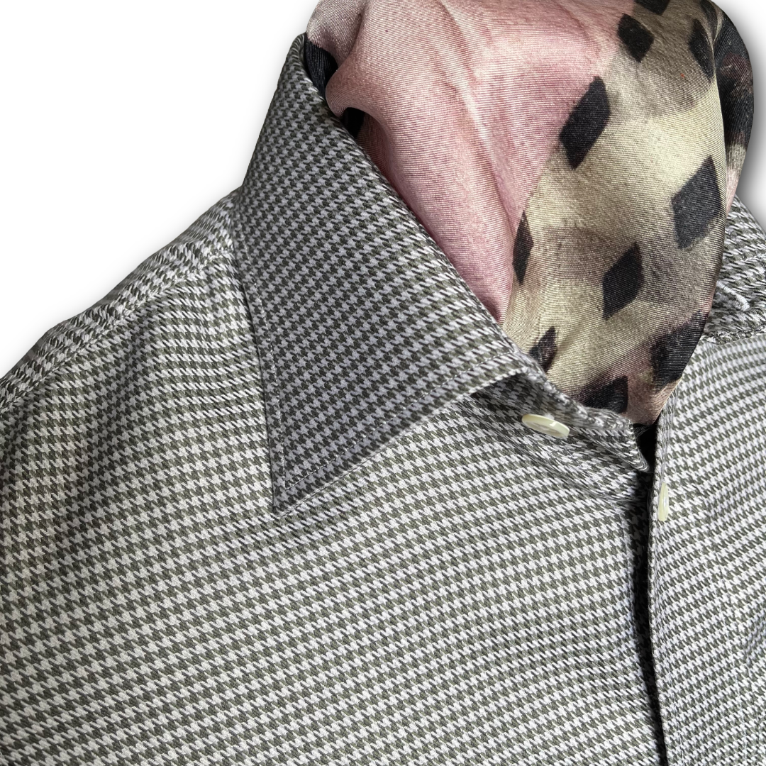 Regent - 'Bruno' Houndstooth Shirt - Green/Cream