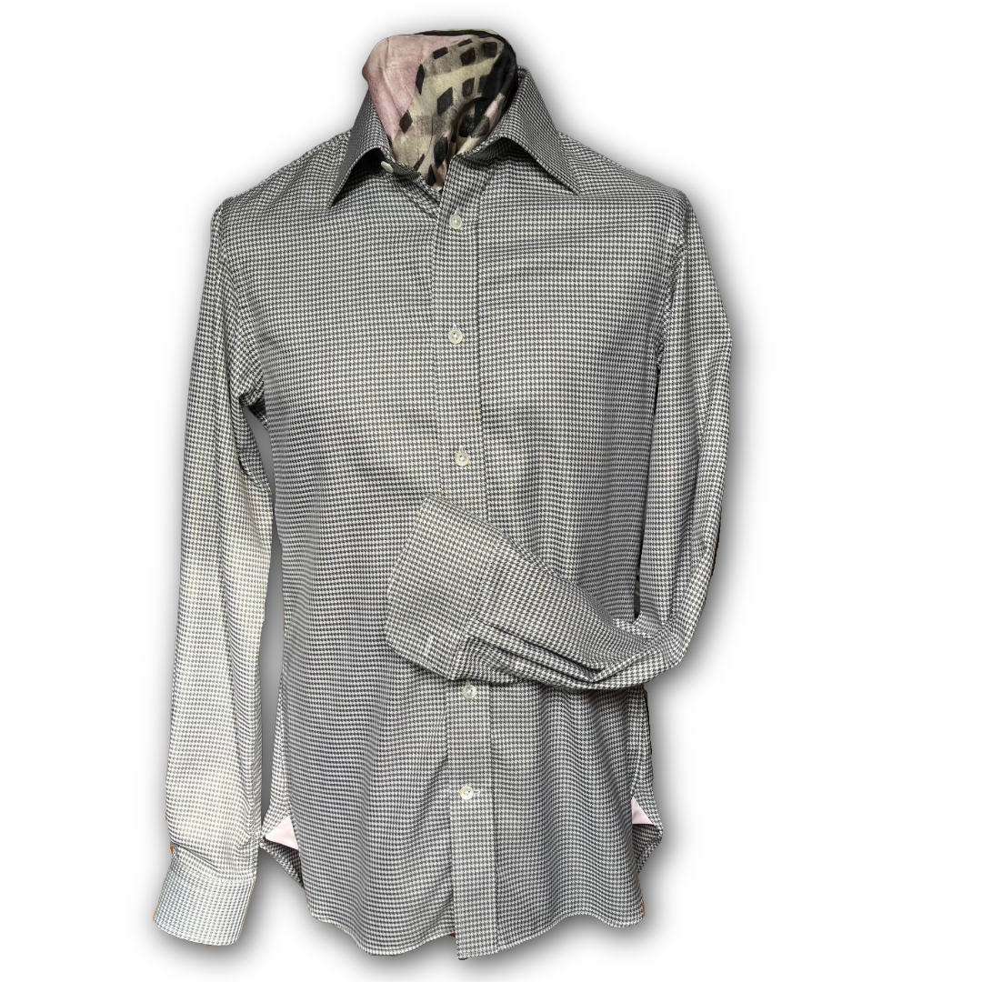 Regent - 'Bruno' Houndstooth Shirt - Green/Cream