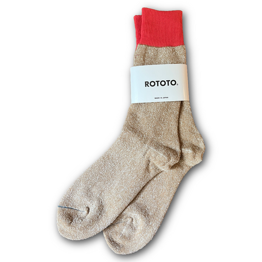 ROTOTO - Double Face Crew Socks- Bittersweet & Beige