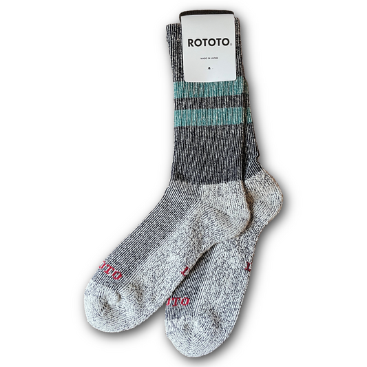 ROTOTO -Pile Stripe Marl Socks - Navy & Sea Green
