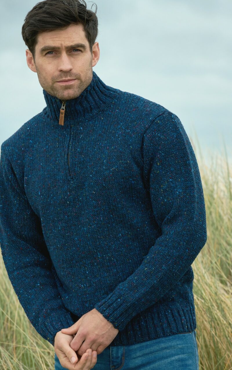 ARAN CRAFT - Donegal Wool Half Zip Sweater - Denim