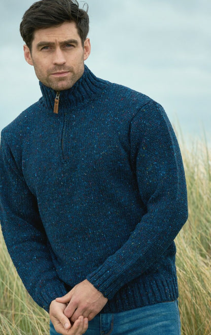 ARAN CRAFT - Donegal Wool Half Zip Sweater - Denim