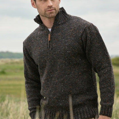 ARAN CRAFT - Donegal Wool Half Zip Sweater - Graphite