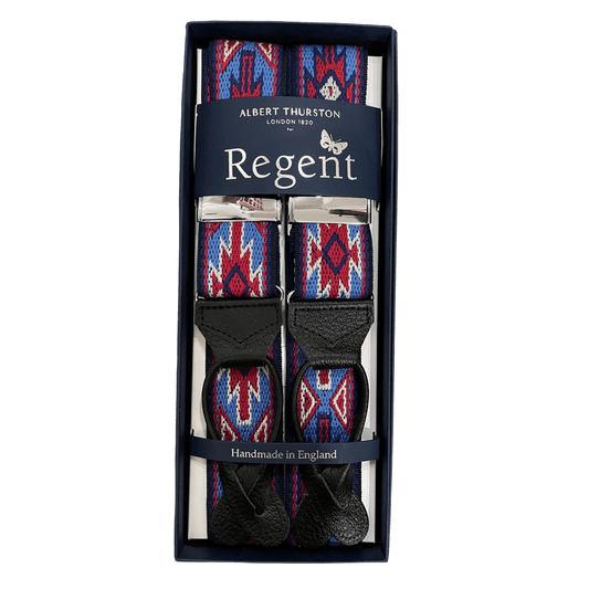 Albert Thurston x Regent - Braces - Aztec -Sky blue/Red/Cream - Regent Tailoring Salisbury