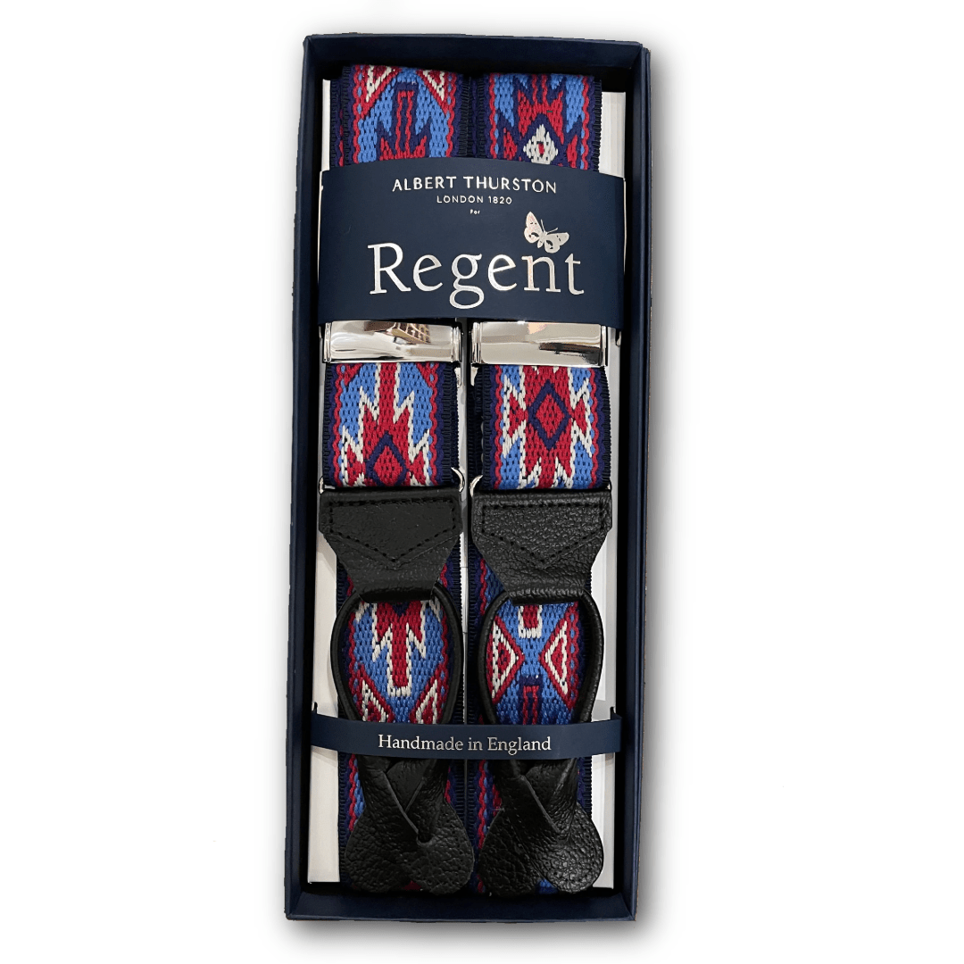 Albert Thurston x Regent - Braces - Aztec -Sky blue/Red/Cream - Regent Tailoring Salisbury