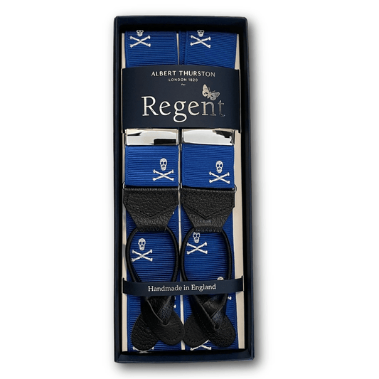 Albert Thurston x Regent - Braces – Royal Blue with White Skull & Crossbones - Regent TailoringAlbert Thurston