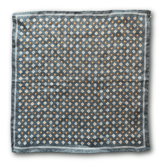Amanda Christensen - Linen Pocket Square - Blue and Orange Pattern - Regent Tailoring Salisbury