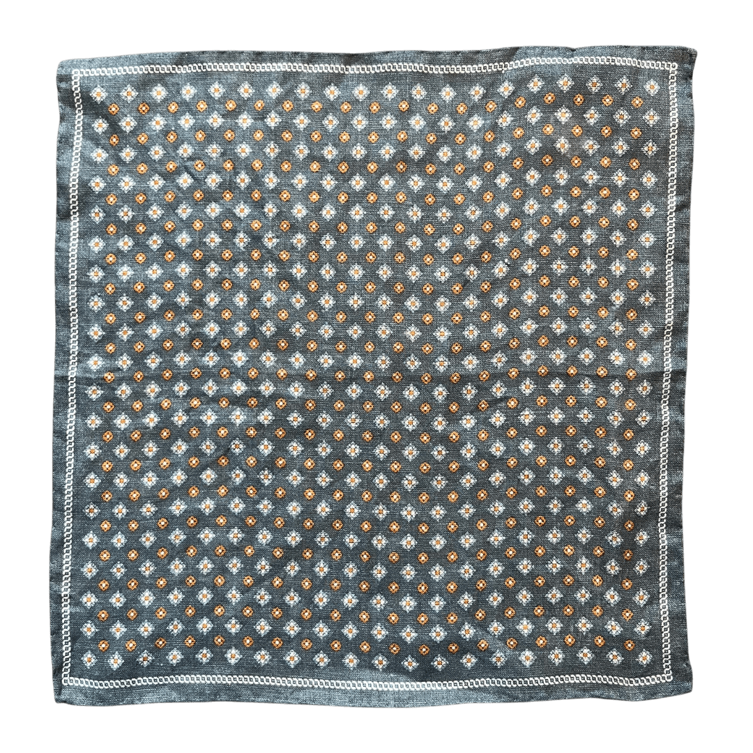 Amanda Christensen - Linen Pocket Square - Blue and Orange Pattern - Regent Tailoring Salisbury