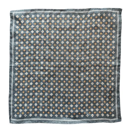 Amanda Christensen - Linen Pocket Square - Blue and Orange Pattern - Regent Tailoring Salisbury