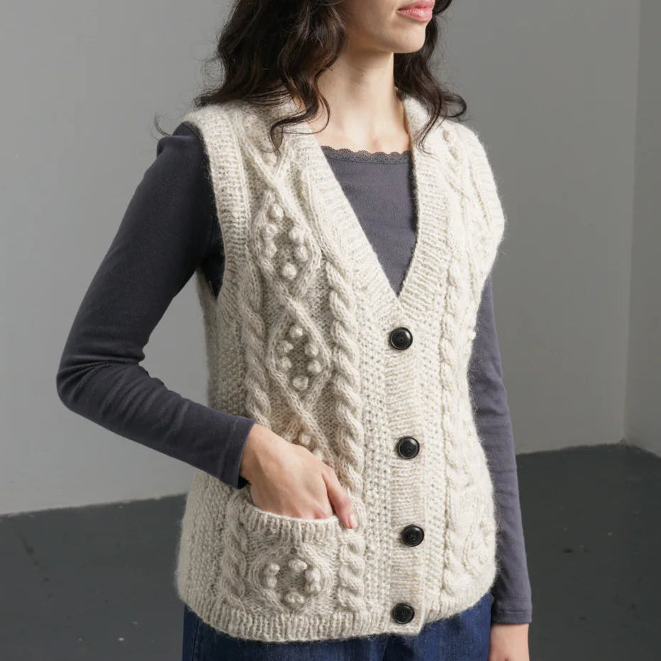 Wool chunky knit vest in natural colour, available in Regent Tailoring Salisbury UK