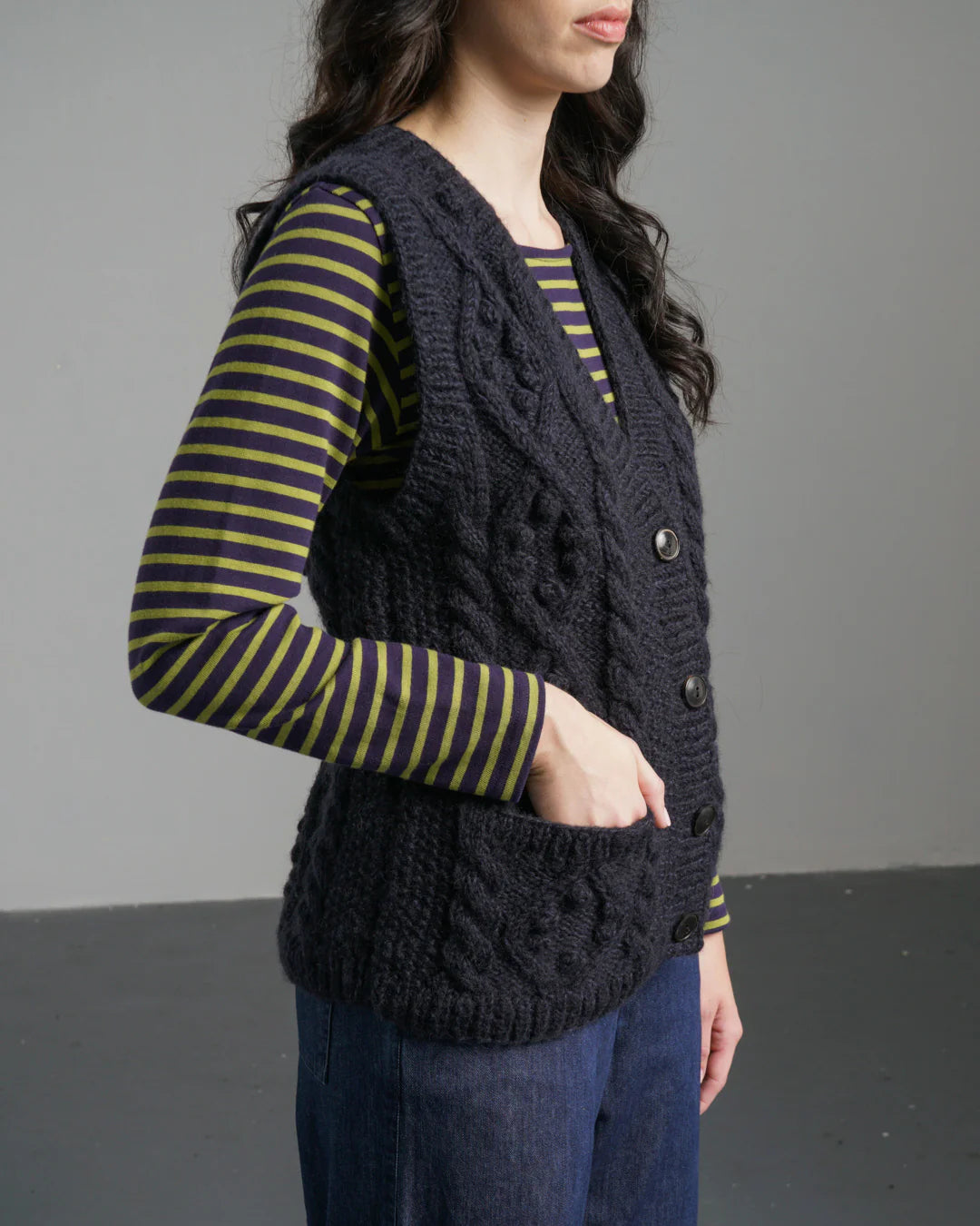 Bibico - Bertie Aran Vest - Navy Mohair Blend