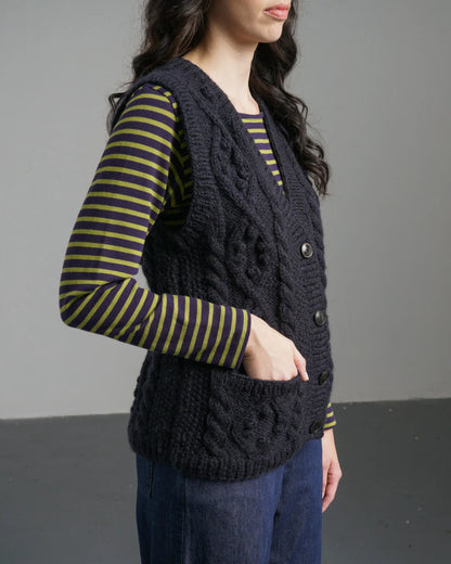 Bibico - Bertie Aran Vest - Navy Mohair Blend