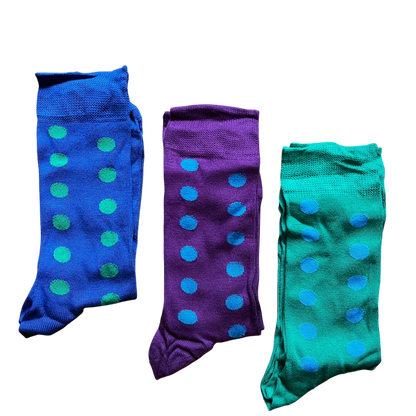 Bamboo - 3 Pack Sock Set - Purple, Green & Blue with Spots - Regent Tailoring Salisbury