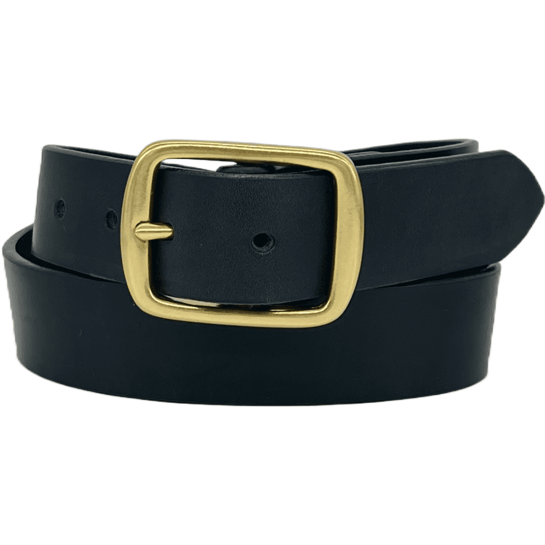 Barnes and Moore submariner belt in black leather and brass fastening