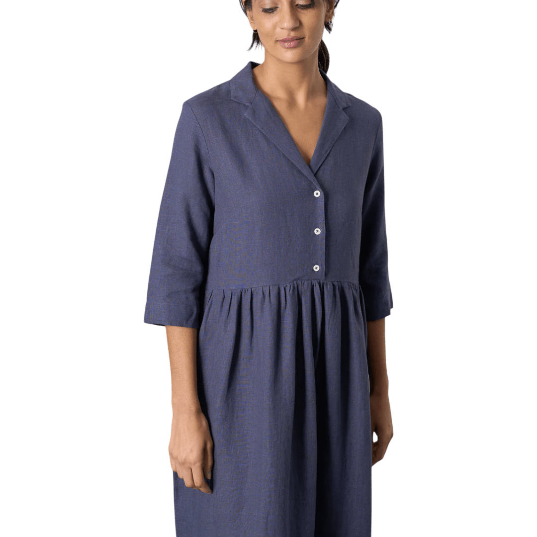 Bibico - Lilly Long Dress - Navy Linen - Regent Tailoring Salisbury