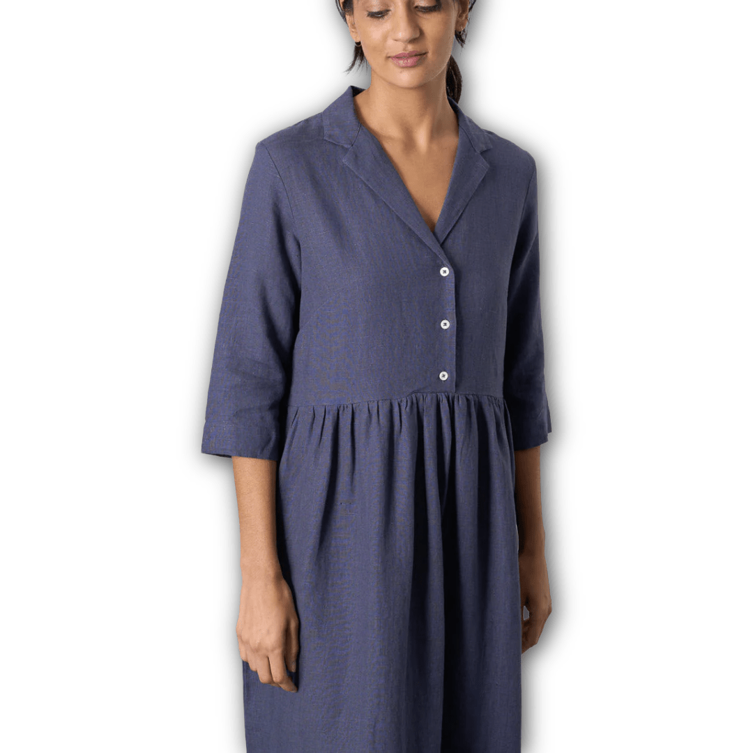 Bibico - Lilly Long Dress - Navy Linen - Regent Tailoring Salisbury