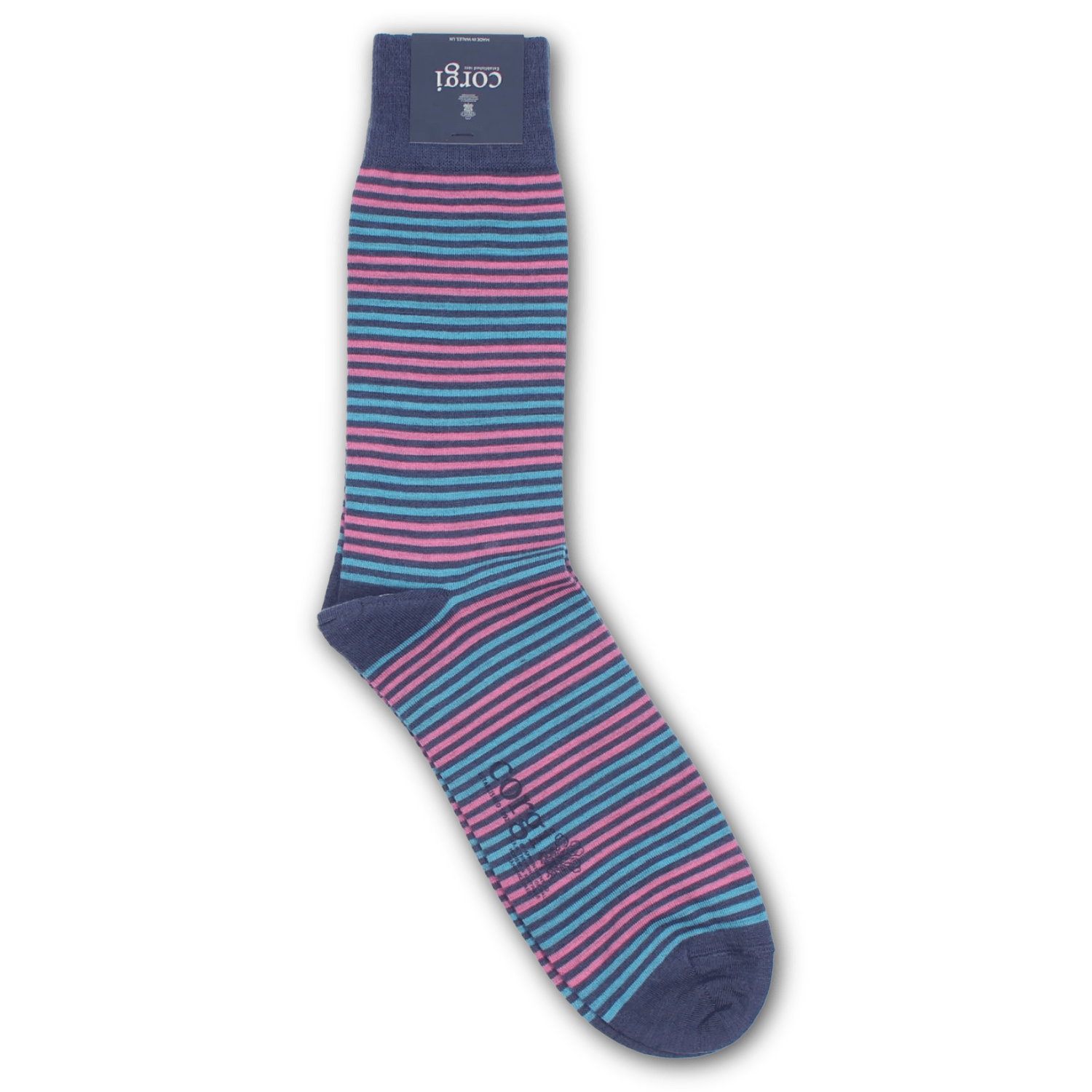 Corgi - Fine Gauge Wool Sock - Blue Stripe - Regent TailoringCorgi