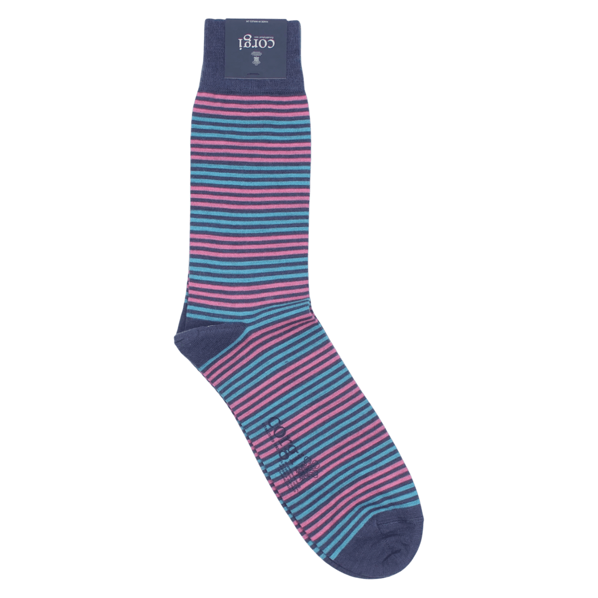Corgi - Fine Gauge Wool Sock - Blue Stripe - Regent Tailoring Salisbury