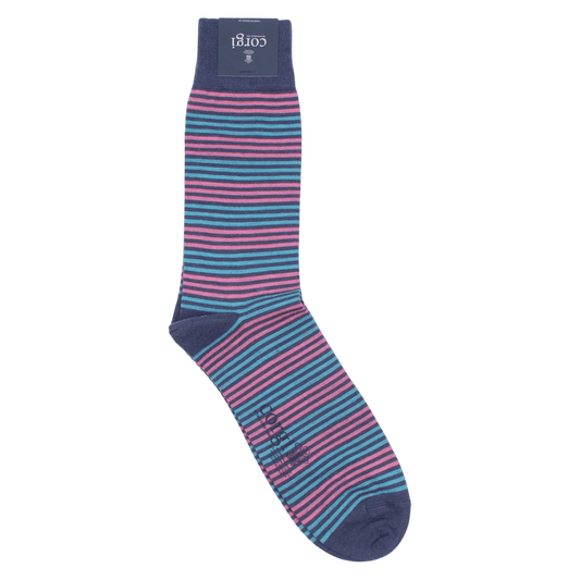 Corgi - Fine Gauge Wool Sock - Blue Stripe - Regent Tailoring Salisbury
