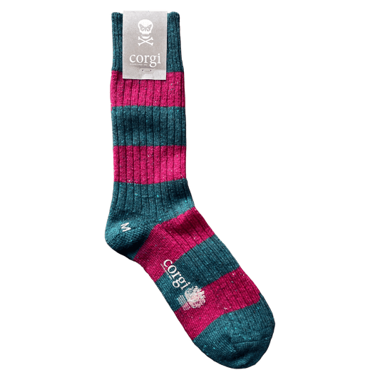 Corgi x Regent - Merino Wool Blend Stripe Socks - Pink & Blue - Regent Tailoring Salisbury