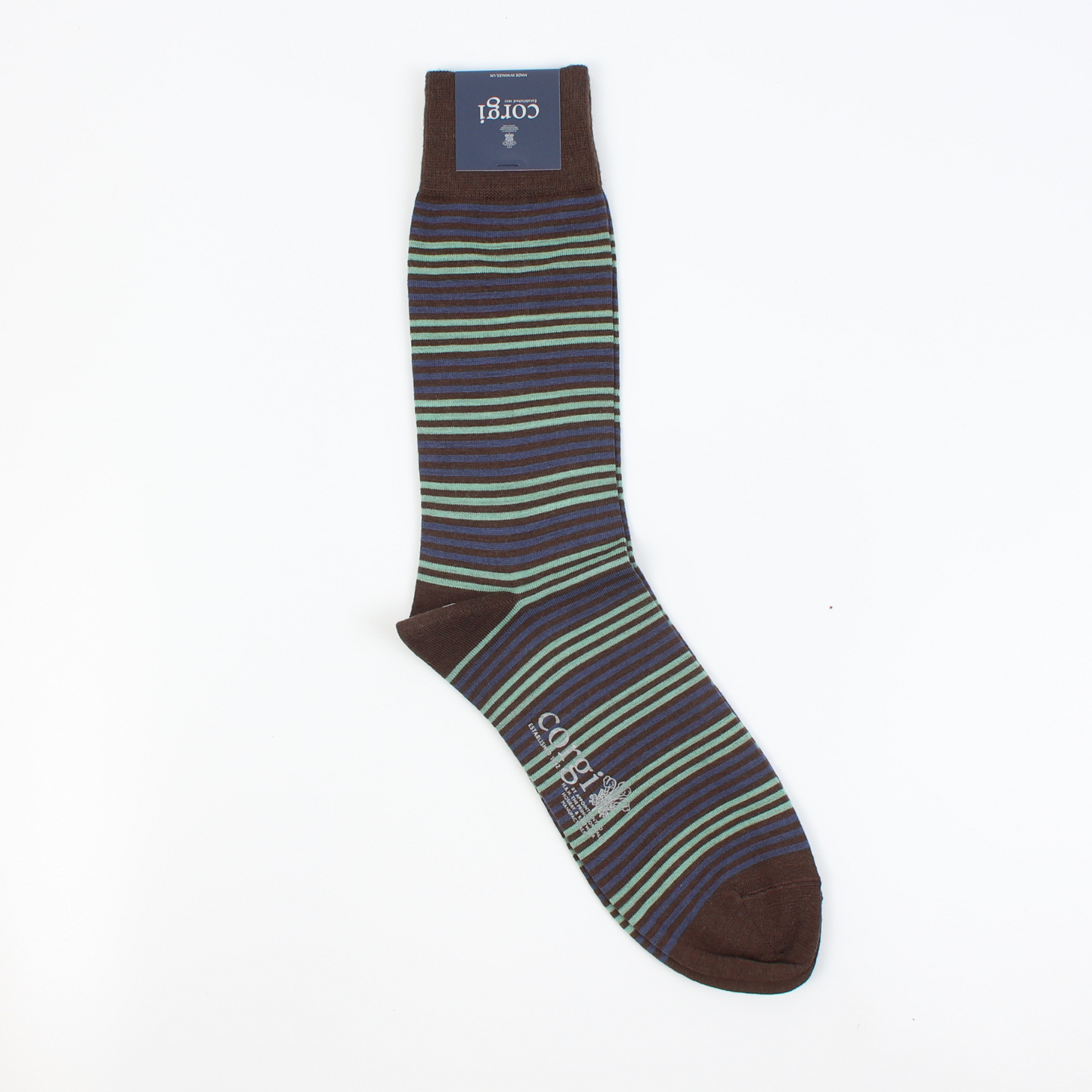 Brown, green & blue stripe sock