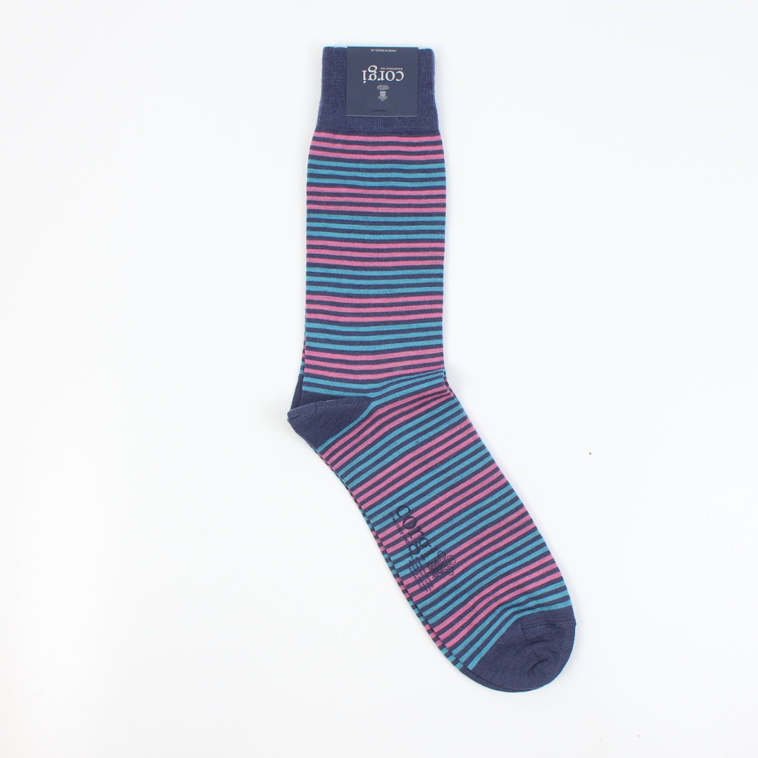 Blue and Pink Stripe sock wool blend