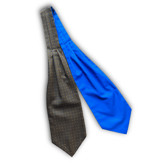 Cravat - Luxury Silk & Cotton - Geometric- Brown and Royal Blue - Regent TailoringRegent