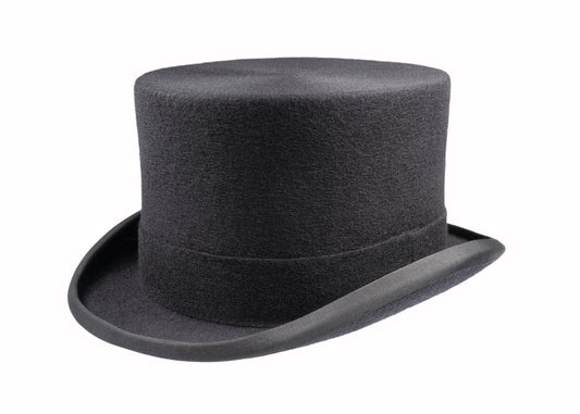 A Christy's felt top hat with black ribbon - side view