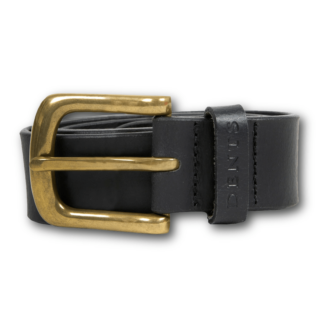 DENTS - Men’s Heritage Lined Full-Grain Leather Belt With Antique Brass - Black - Regent Tailoring Salisbury
