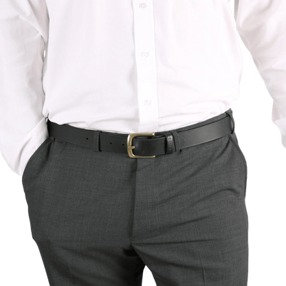 DENTS - Men’s Heritage Lined Full-Grain Leather Belt With Antique Brass - Black - Regent Tailoring Salisbury