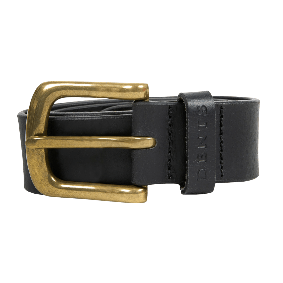 DENTS - Men’s Heritage Lined Full-Grain Leather Belt With Antique Brass - Black - Regent Tailoring Salisbury
