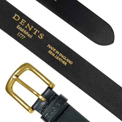 DENTS - Men’s Heritage Lined Full-Grain Leather Belt With Antique Brass - Black - Regent Tailoring Salisbury