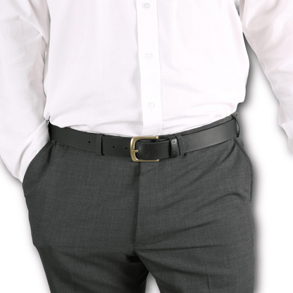 DENTS - Men’s Heritage Lined Full-Grain Leather Belt With Antique Brass - Black - Regent Tailoring Salisbury