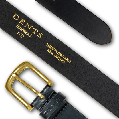 DENTS - Men’s Heritage Lined Full-Grain Leather Belt With Antique Brass - Black - Regent Tailoring Salisbury
