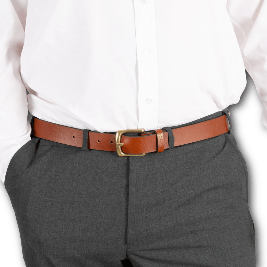 DENTS - Men’s Heritage Lined Full-Grain Leather Belt With Antique Brass - Tan - Regent Tailoring Salisbury
