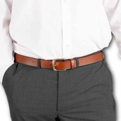 DENTS - Men’s Heritage Lined Full-Grain Leather Belt With Antique Brass - Tan - Regent Tailoring Salisbury