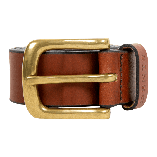 DENTS - Men’s Heritage Lined Full-Grain Leather Belt With Antique Brass - Tan - Regent Tailoring Salisbury