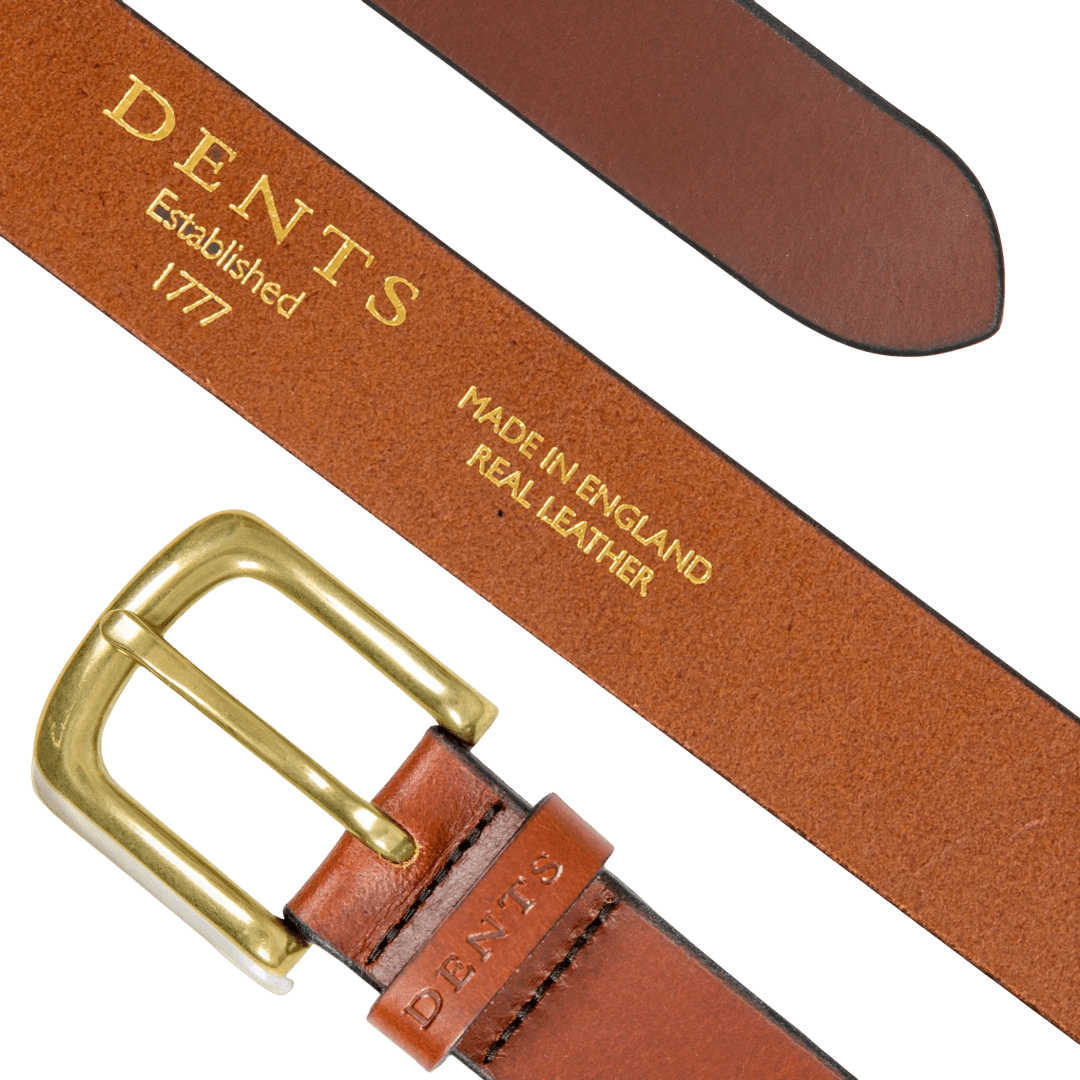 DENTS - Men’s Heritage Lined Full-Grain Leather Belt With Antique Brass - Tan - Regent Tailoring Salisbury