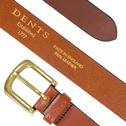 DENTS - Men’s Heritage Lined Full-Grain Leather Belt With Antique Brass - Tan - Regent Tailoring Salisbury
