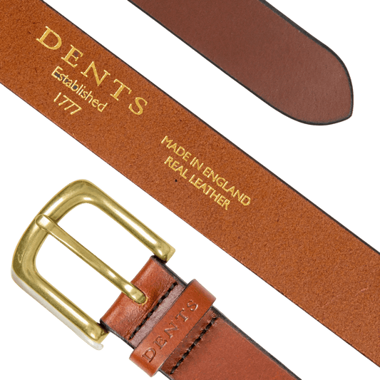 DENTS - Men’s Heritage Lined Full-Grain Leather Belt With Antique Brass - Tan - Regent Tailoring Salisbury