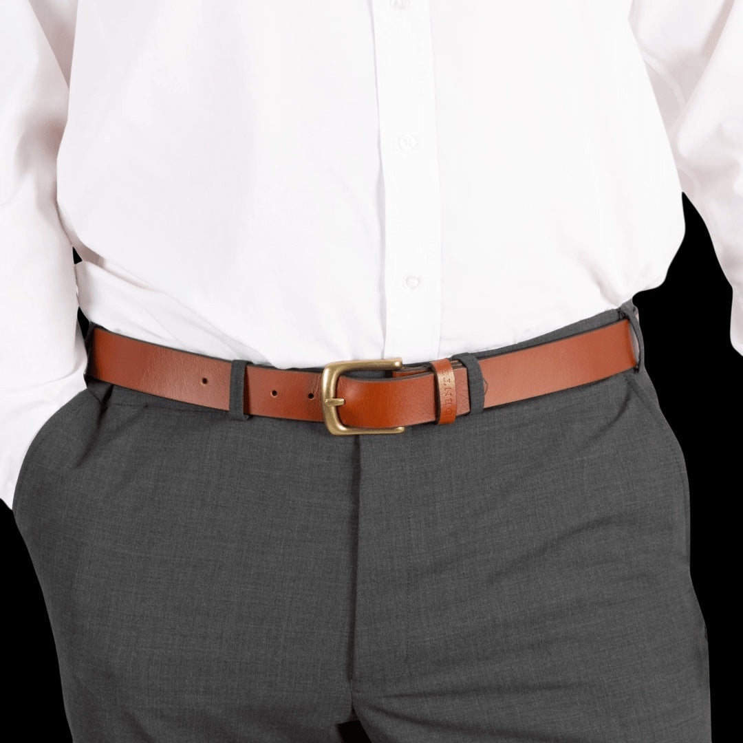 DENTS - Men’s Heritage Lined Full-Grain Leather Belt With Antique Brass - Tan - Regent Tailoring Salisbury
