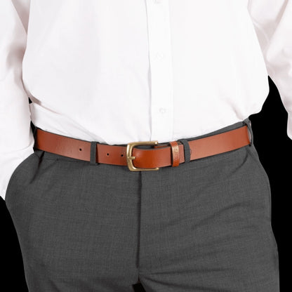 DENTS - Men’s Heritage Lined Full-Grain Leather Belt With Antique Brass - Tan - Regent Tailoring Salisbury