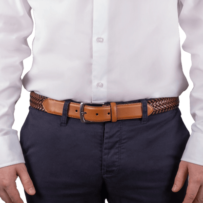 Dents - Woven Leather Belt with Satin Nickel Buckle - Regent Tailoring Salisbury