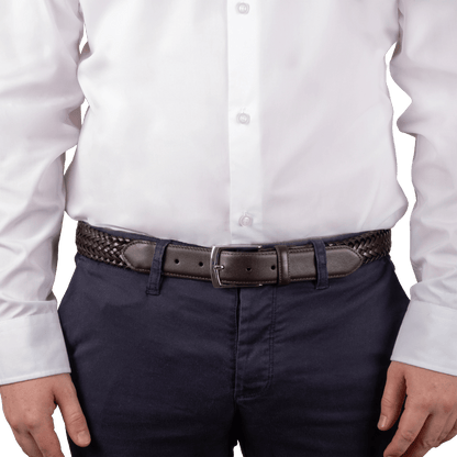 Dents - Woven Leather Belt with Satin Nickel Buckle - Regent Tailoring Salisbury