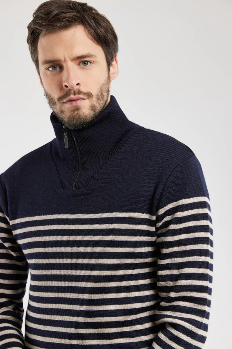 Armor Lux - Striped Trucker Jumper - Navy/Sand