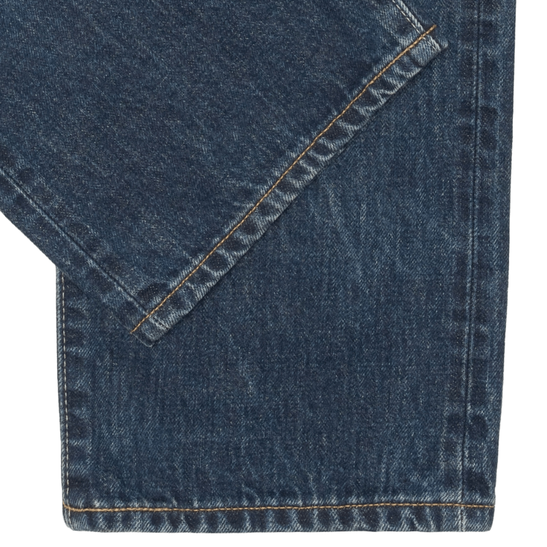 EDWIN Regular Straight Jeans in Blue Dark Used. Japanese 13.5oz Kaihara selvedge denim with a high rise, straight fit and authentic worn-in finish.