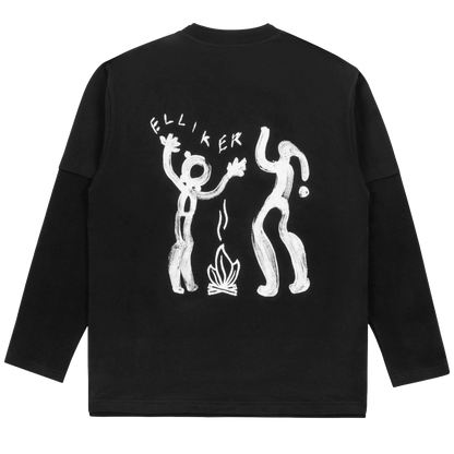 Elliker - Lawn Campfire Print Long Sleeve T-Shirt - Black - Regent Tailoring Salisbury