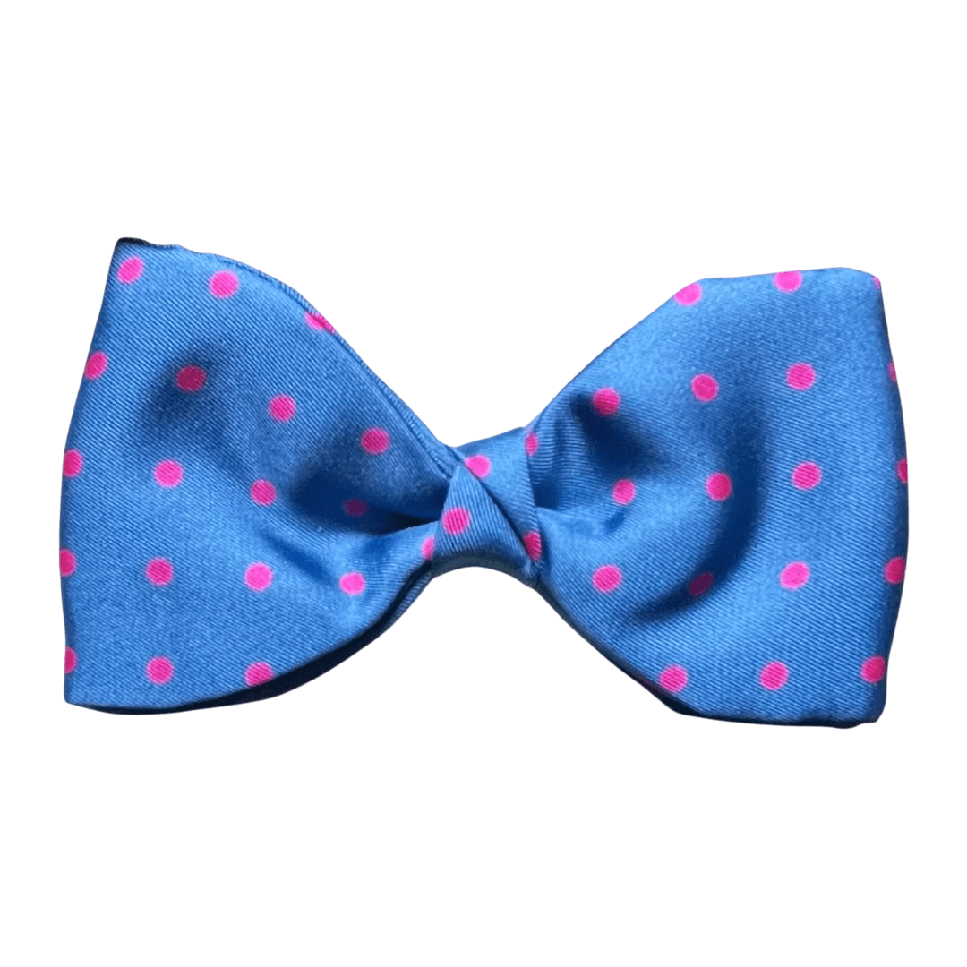 Fixed Bow Tie- Silk - Spots - Blue/Pink - Regent Tailoring Salisbury
