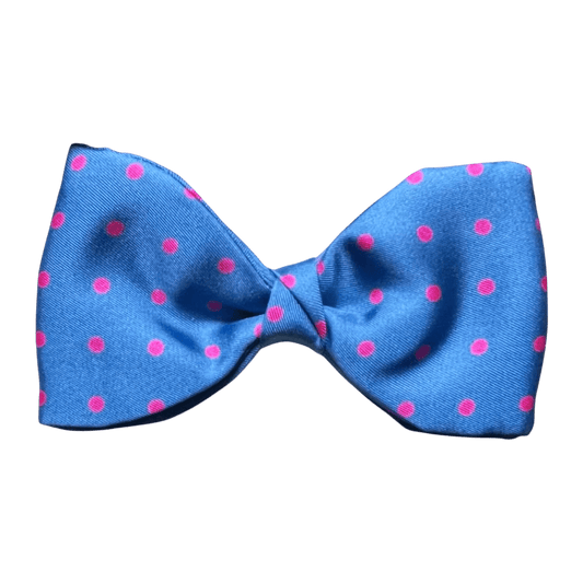 Fixed Bow Tie- Silk - Spots - Blue/Pink - Regent Tailoring Salisbury